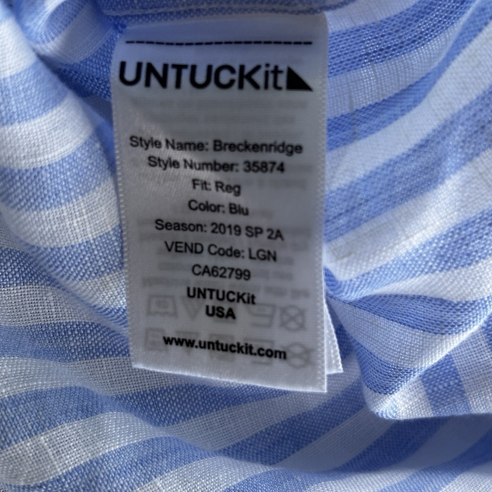 UNTUCKit Breckenridge Blue White Stripe Linen Shirt XXXL 3XL Men's - Picture 7 of 8